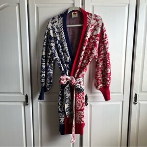 Farm Rio Pineapple Garden two-tone belted cardigan women’s size medium red blue